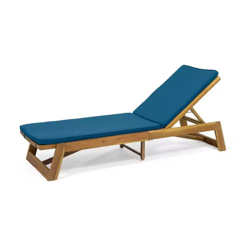 Kyoto – Ensemble 3 pièces de chaises longues d'extérieur en bois d'acacia avec coussins – Teck/Bleu – Christopher Knight Home : Sièges sans accoudoirs et table d'appoint pour patio