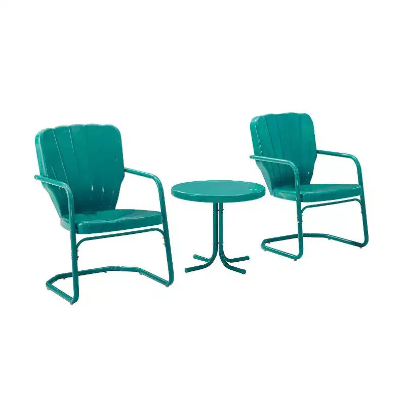 Ensemble de 3 pièces pour l'extérieur Ridgeland - Turquoise - Crosley : chaises de style vintage et table d'appoint en métal