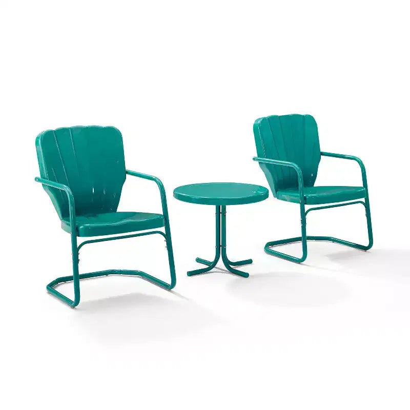 Ensemble de 3 pièces pour l'extérieur Ridgeland - Turquoise - Crosley : chaises de style vintage et table d'appoint en métal