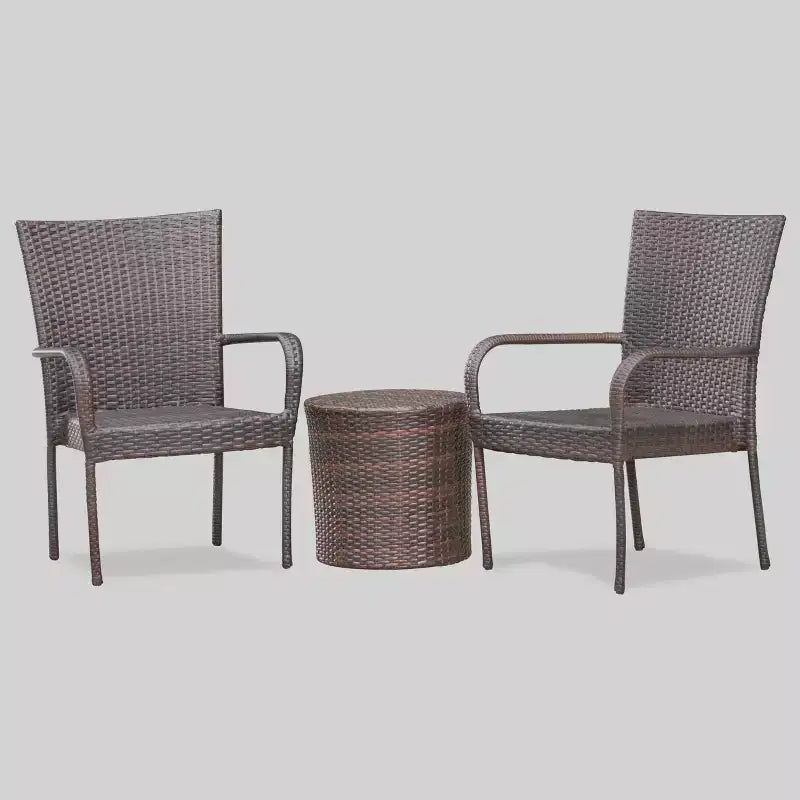 Ensemble de conversation Littleton 3 pièces de chaises empilables de patio en osier tout temps - Brun - Christopher Knight Home