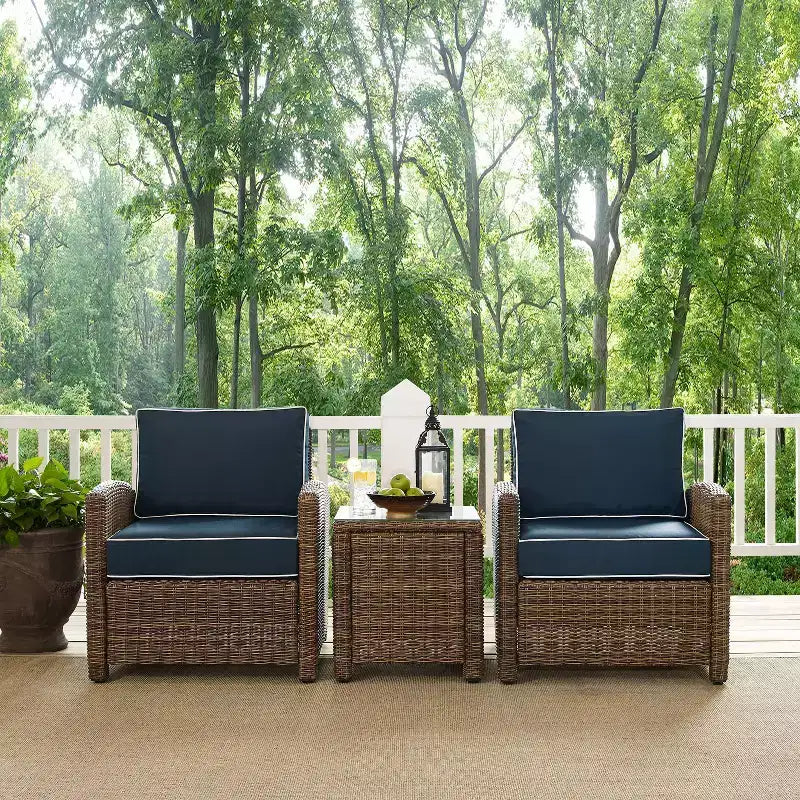 Ensemble de 3 pièces Bradenton pour extérieur en osier avec deux chaises et une table marine - Crosley