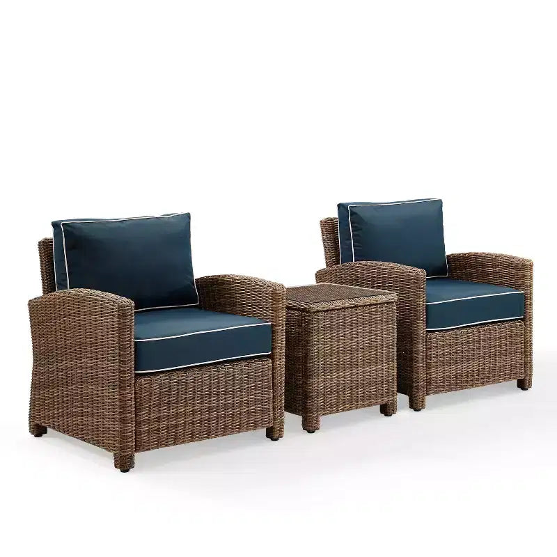 Ensemble de 3 pièces Bradenton pour extérieur en osier avec deux chaises et une table marine - Crosley