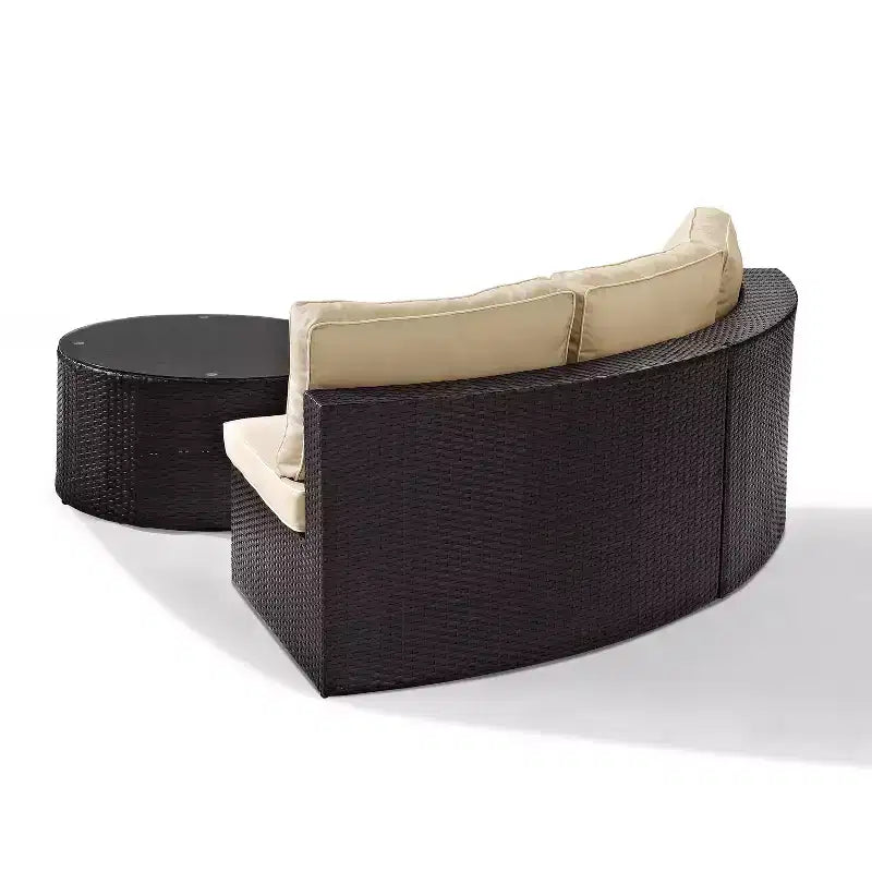 Ensemble sectionnel d'extérieur Catalina 2 pièces en osier : Canapé de patio et table basse modernes, Résistant aux UV, Tressé à la main, Cadre en acier