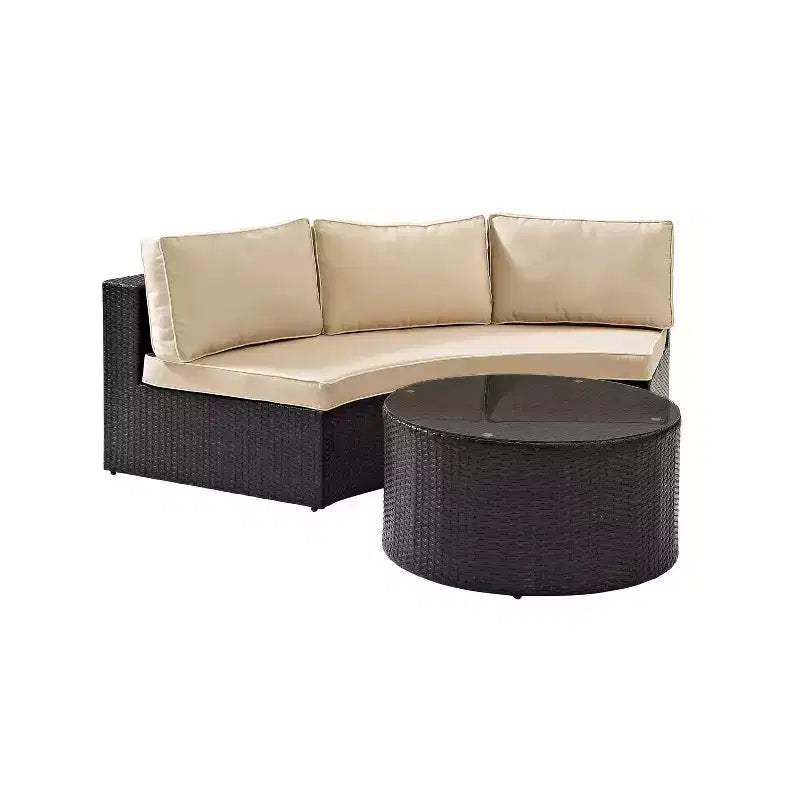 Ensemble sectionnel d'extérieur Catalina 2 pièces en osier : Canapé de patio et table basse modernes, Résistant aux UV, Tressé à la main, Cadre en acier