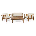 Nicholson Outdoor 4 Seater Acacia Wood Chat Set - Teak/Beige - Christopher Knight Home: Patio Conversation Set with Cushions & Coffee Table