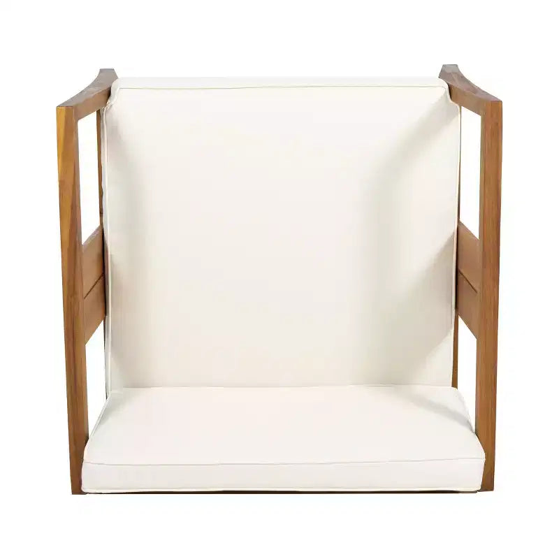 Ensemble de conversation d'extérieur Nicholson 4 places en bois d'acacia - Teck/Beige - Christopher Knight Home : Salon de jardin avec coussins et table basse