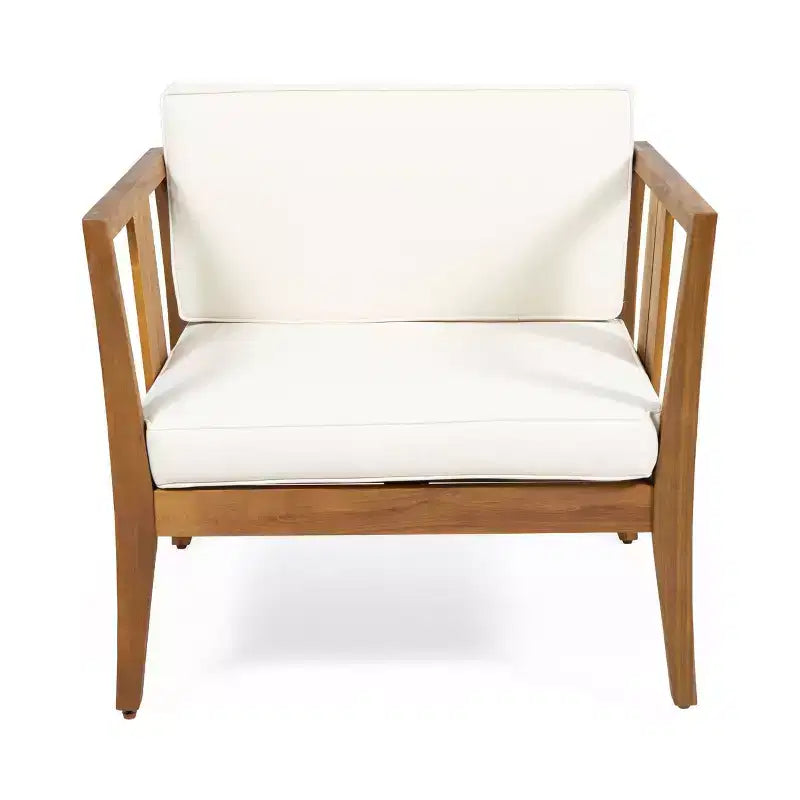 Ensemble de conversation d'extérieur Nicholson 4 places en bois d'acacia - Teck/Beige - Christopher Knight Home : Salon de jardin avec coussins et table basse