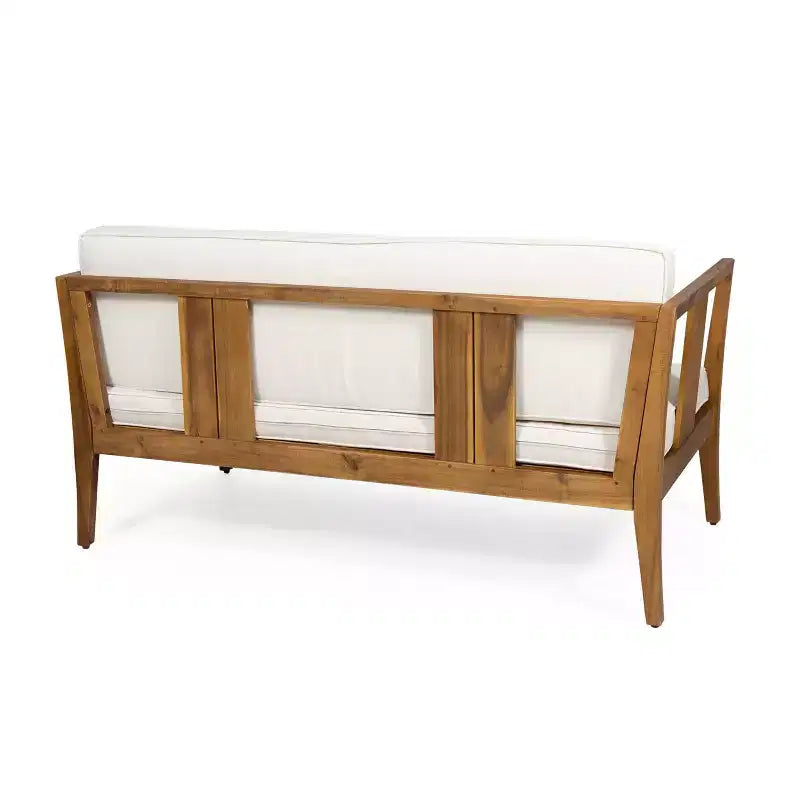 Ensemble de conversation d'extérieur Nicholson 4 places en bois d'acacia - Teck/Beige - Christopher Knight Home : Salon de jardin avec coussins et table basse