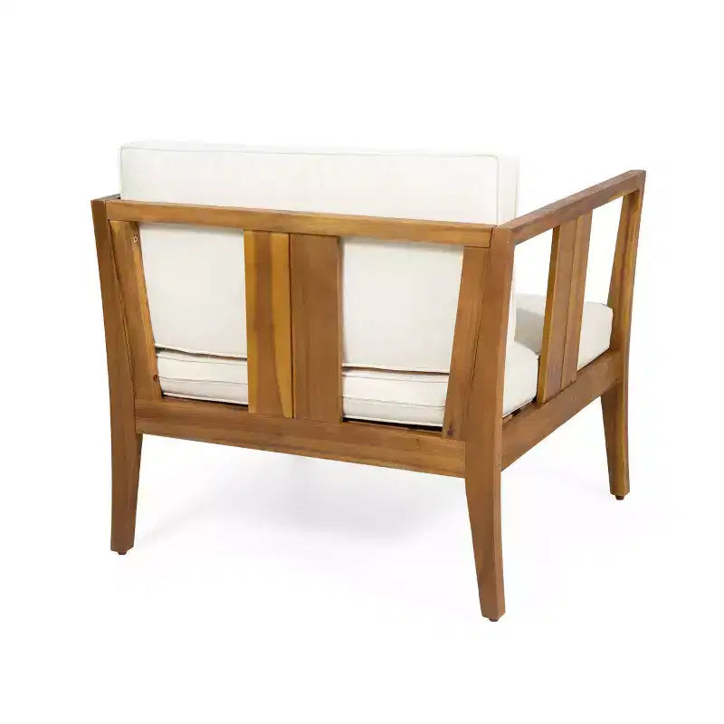 Ensemble de conversation d'extérieur Nicholson 4 places en bois d'acacia - Teck/Beige - Christopher Knight Home : Salon de jardin avec coussins et table basse