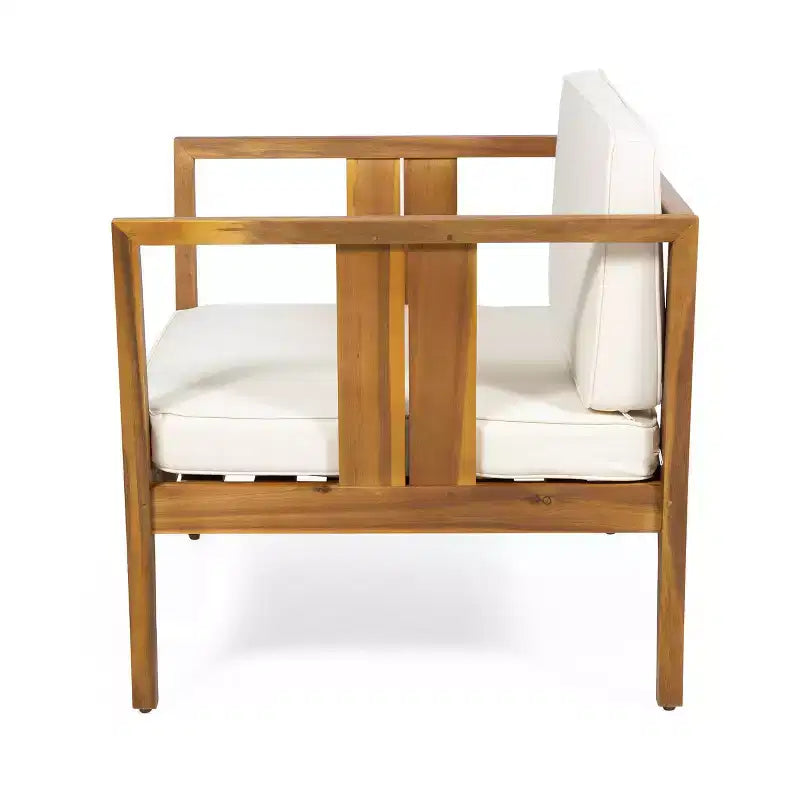 Ensemble de conversation d'extérieur Nicholson 4 places en bois d'acacia - Teck/Beige - Christopher Knight Home : Salon de jardin avec coussins et table basse