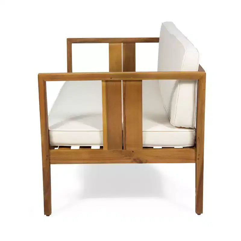 Ensemble de conversation d'extérieur Nicholson 4 places en bois d'acacia - Teck/Beige - Christopher Knight Home : Salon de jardin avec coussins et table basse