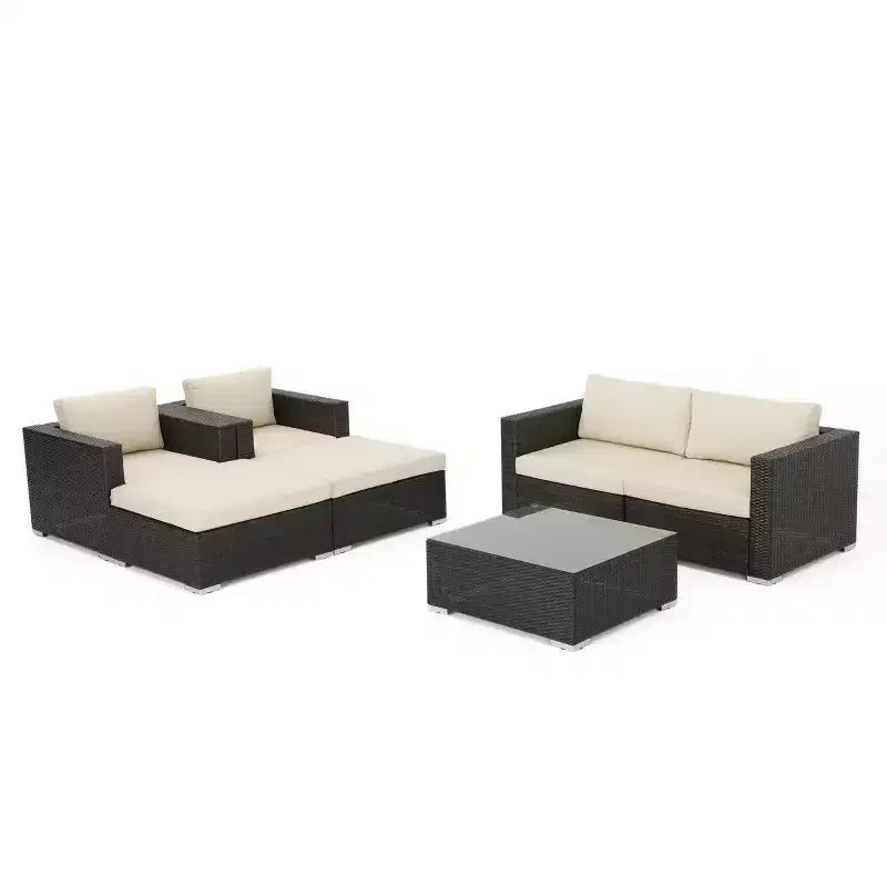 Ensemble de conversation en osier 7 pièces Santa Rosa - Multimarrons/Beige - Christopher Knight Home