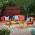 Peyton 4pc Acacia Chat Set - Teak/Red - Christopher Knight Home