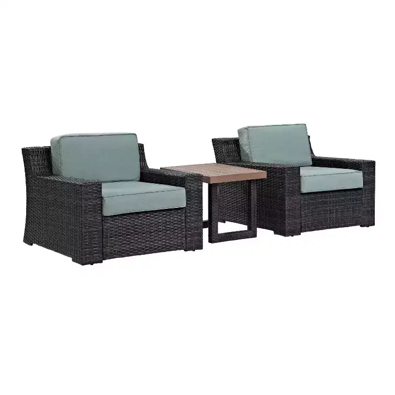 Ensemble de 3 meubles de salon d'extérieur en osier Beaufort avec table d'appoint - Brume - Crosley : Ensemble de patio résistant aux intempéries et protégé contre les UV