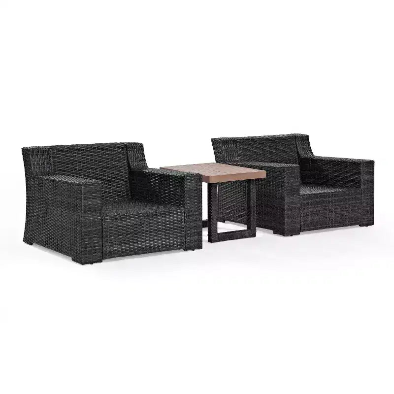 Ensemble de 3 meubles de salon d'extérieur en osier Beaufort avec table d'appoint - Brume - Crosley : Ensemble de patio résistant aux intempéries et protégé contre les UV