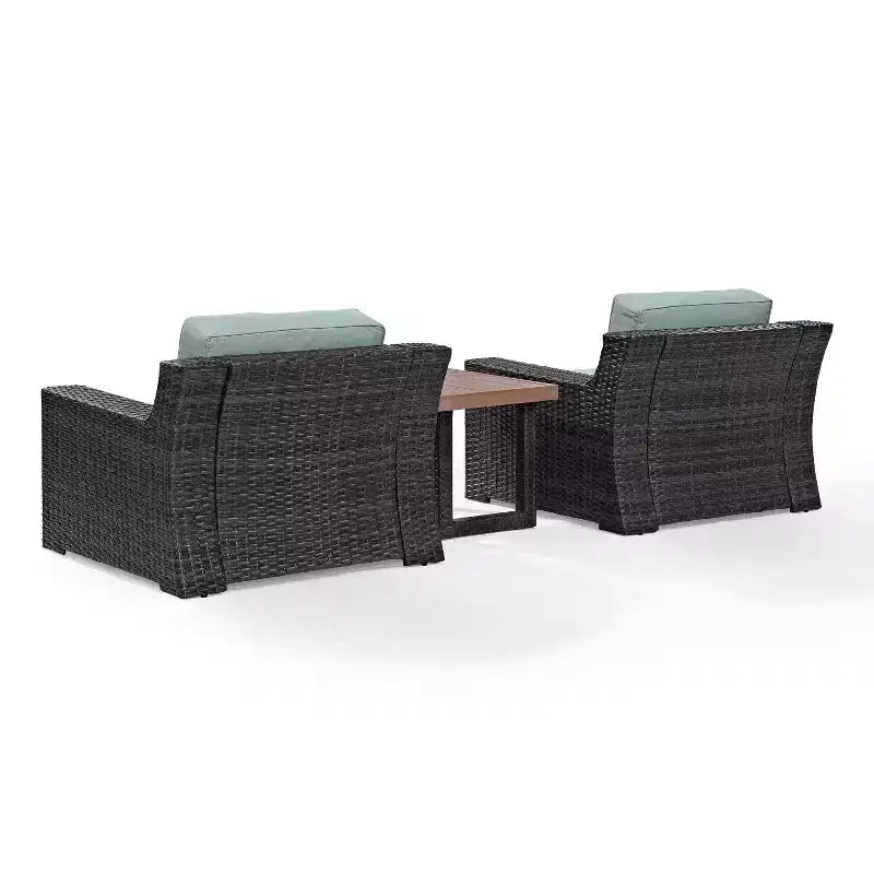 Ensemble de 3 meubles de salon d'extérieur en osier Beaufort avec table d'appoint - Brume - Crosley : Ensemble de patio résistant aux intempéries et protégé contre les UV