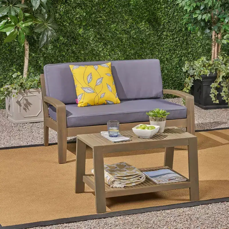 Grenada Ensemble de Conversation d'Extérieur 2 Pièces en Bois d'Acacia - Gris/Gris Foncé - Christopher Knight Home : Mobilier de Conversation d'Extérieur avec Table Basse