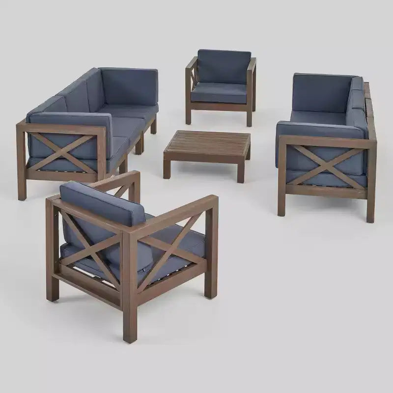 Ensemble de canapé et de fauteuils de club Brava 9 pièces en bois d'acacia – Gris/Gris foncé – Christopher Knight Home