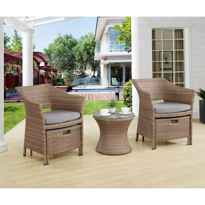 Ensemble de conversation 5 pièces Kokoli - Marron - Meubles Alaterre : mobilier de jardin avec coussins, aucun assemblage requis