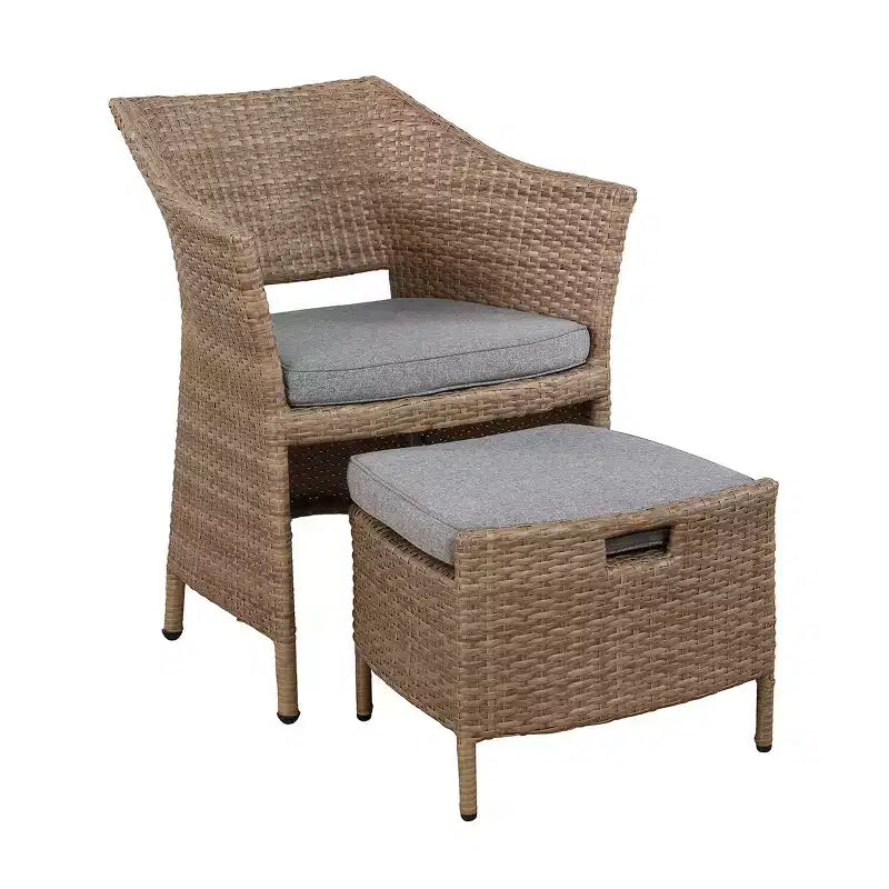 Ensemble de conversation 5 pièces Kokoli - Marron - Meubles Alaterre : mobilier de jardin avec coussins, aucun assemblage requis