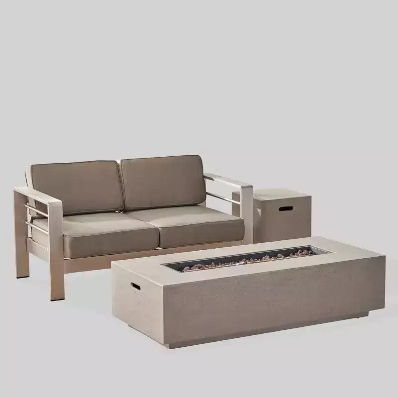 Ensemble table de foyer rectangulaire Cape Coral 3 pièces en aluminium et MGO - Gris clair - Christopher Knight Home