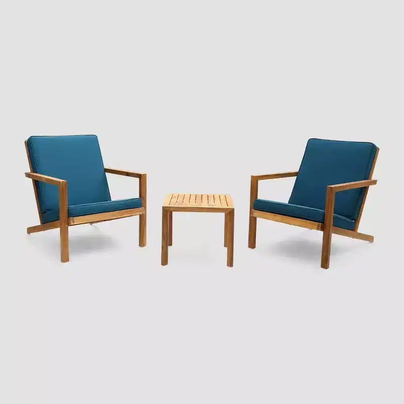 Ensemble de conversation 3 pièces en bois d'acacia Leah : Sièges d'extérieur avec coussins – Christopher Knight Home