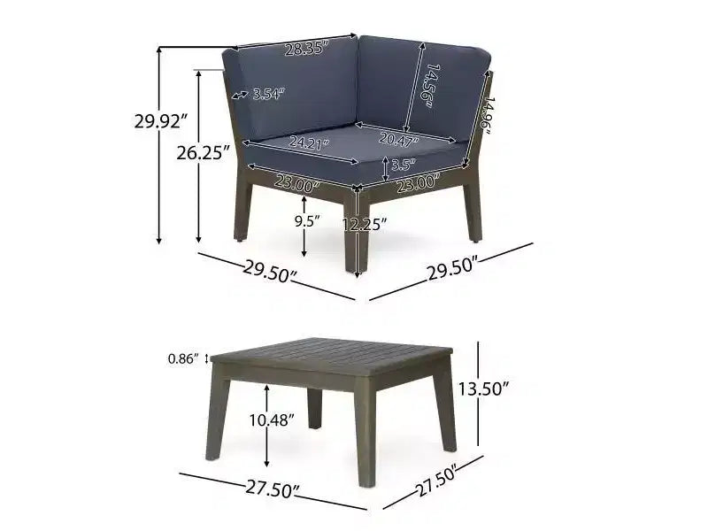 Ensemble de canapé d'angle 7 pièces en acacia Grenada - Gris/Gris foncé - Christopher Knight Home