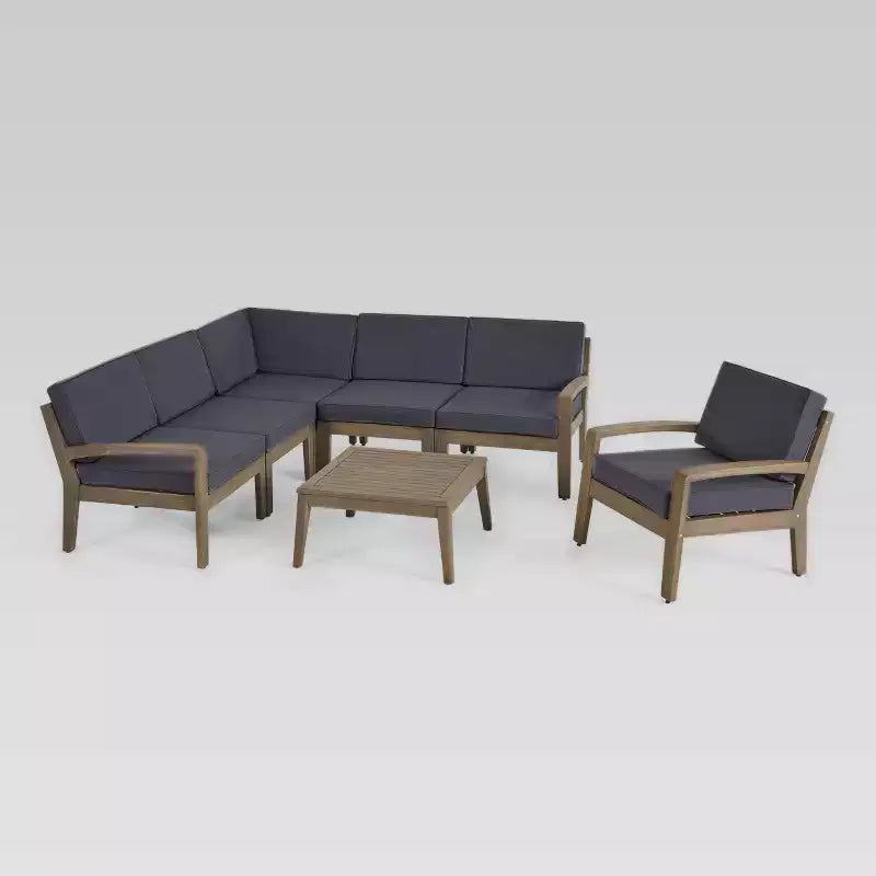 Ensemble de canapé d'angle 7 pièces en acacia Grenada - Gris/Gris foncé - Christopher Knight Home