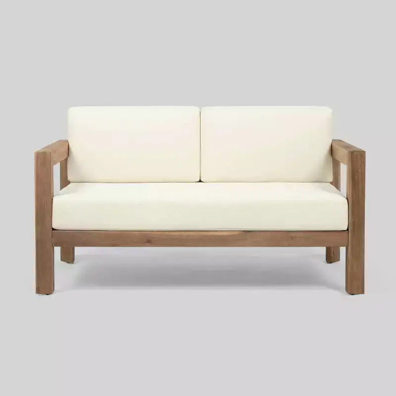 Ensemble de 2 pièces : causeuse et table basse en bois de Genser, marron – Christopher Knight Home : Ensemble de mobilier d'extérieur en acacia avec coussins