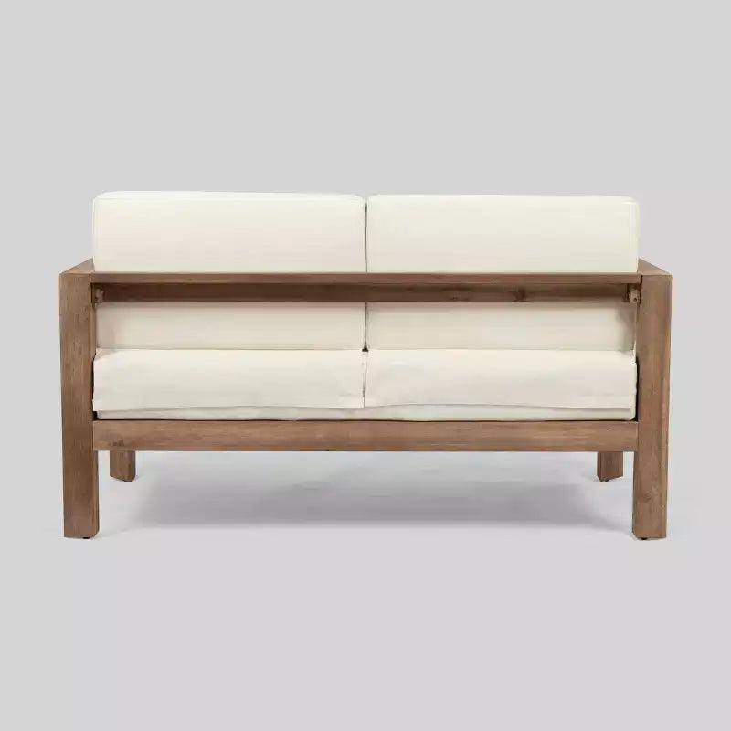 Ensemble de 2 pièces : causeuse et table basse en bois de Genser, marron – Christopher Knight Home : Ensemble de mobilier d'extérieur en acacia avec coussins