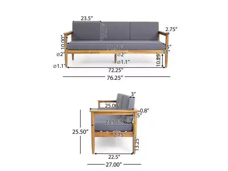 Ensemble de conversation de 5 pièces pour patio en bois d'acacia Magnolia – Teck/Gris foncé – Christopher Knight Home : Ensemble de conversation moderne résistant à l'eau