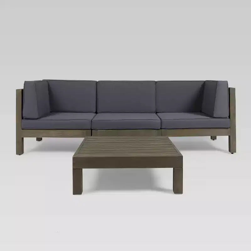 Ensemble modulaire 4 pièces Brava en acacia avec canapé et table : résistant aux intempéries, dossier croisé - Christopher Knight Home