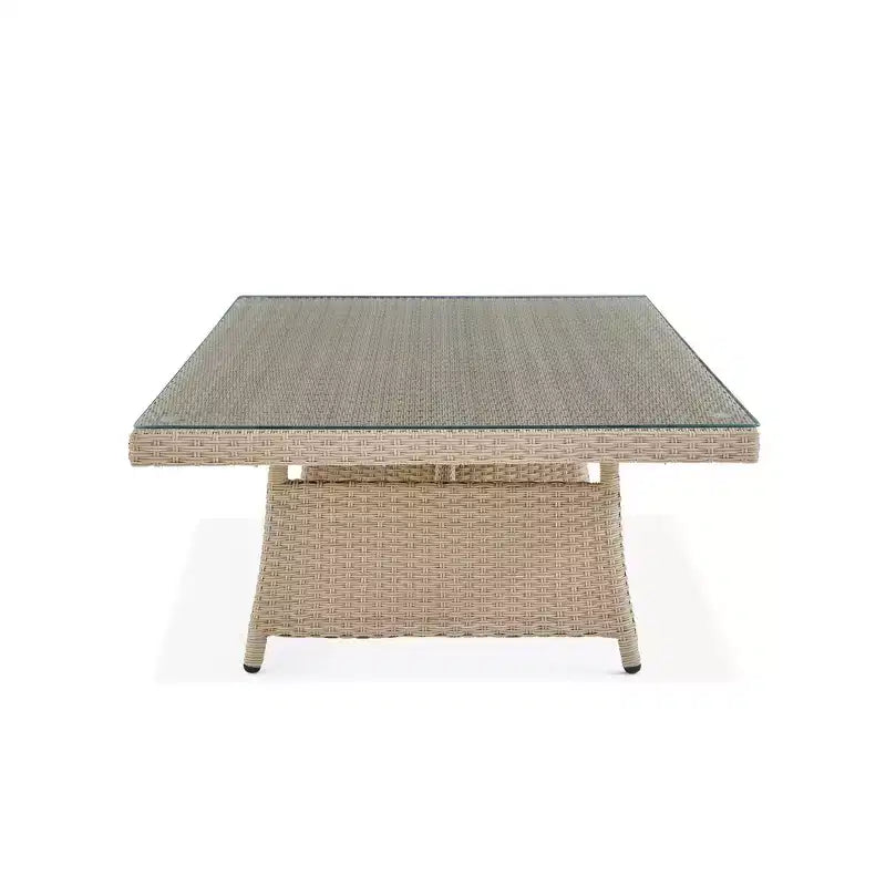 Ensemble de sièges d'angle sectionnels en osier d'extérieur 2 pièces crème Canaan – Meubles Alaterre : Résistant aux intempéries avec table basse