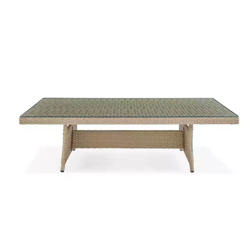 Ensemble de sièges d'angle sectionnels en osier d'extérieur 2 pièces crème Canaan – Meubles Alaterre : Résistant aux intempéries avec table basse
