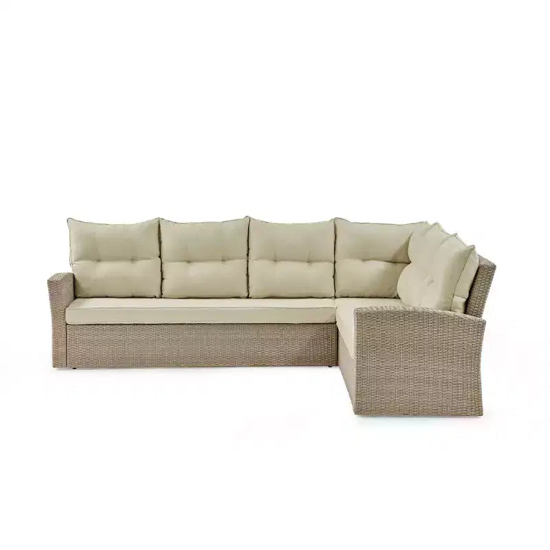Ensemble de sièges d'angle sectionnels en osier d'extérieur 2 pièces crème Canaan – Meubles Alaterre : Résistant aux intempéries avec table basse