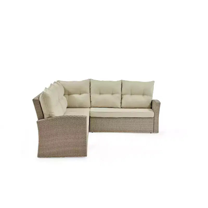 Ensemble de sièges d'angle sectionnels en osier d'extérieur 2 pièces crème Canaan – Meubles Alaterre : Résistant aux intempéries avec table basse