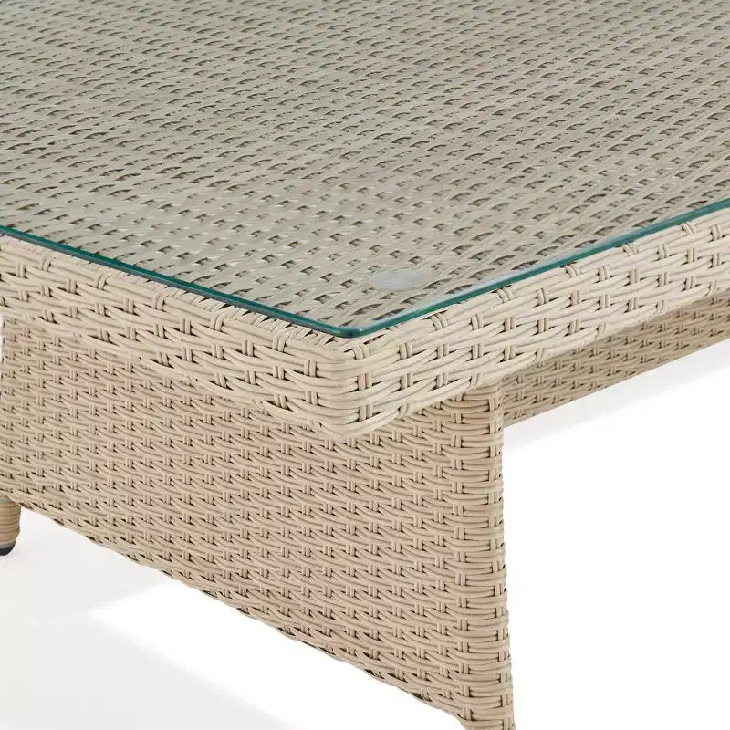 Ensemble de sièges d'angle sectionnels en osier d'extérieur 2 pièces crème Canaan – Meubles Alaterre : Résistant aux intempéries avec table basse