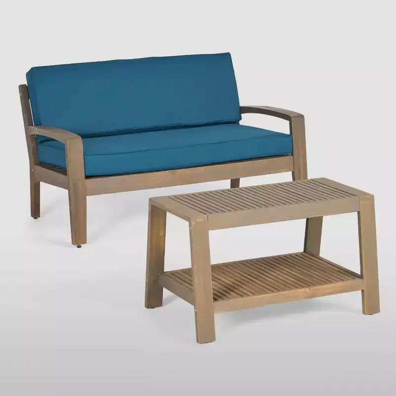 Lot de 2 fauteuils de jardin Grenada en bois d'acacia gris : Résistant aux intempéries avec coussins – Christopher Knight Home