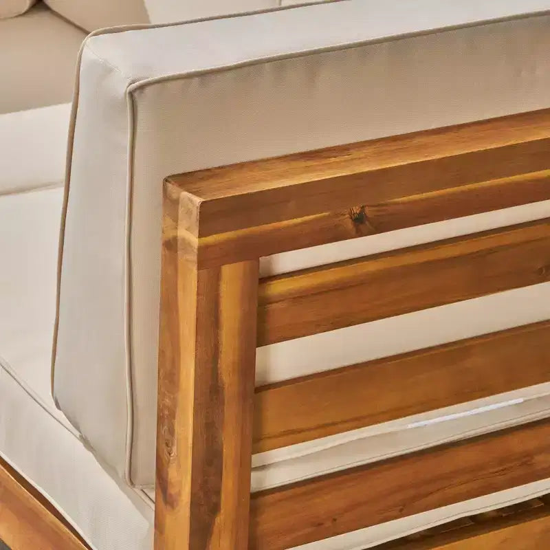 Oana Ensemble de canapés modulaires en bois d'acacia 5 pièces en V Teck/Beige - Christopher Knight Home : Résistant aux intempéries, Design contemporain