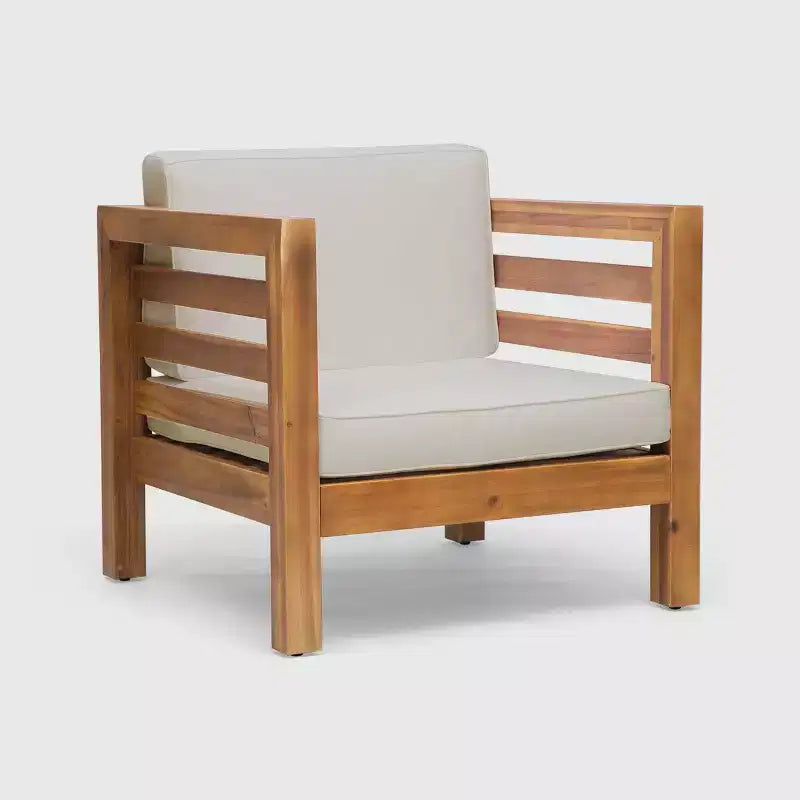 Oana Ensemble canapé et fauteuil club 9 pièces en bois d'acacia teck/beige - Christopher Knight Home : Canapé d'angle modulable d'extérieur, résistant aux intempéries