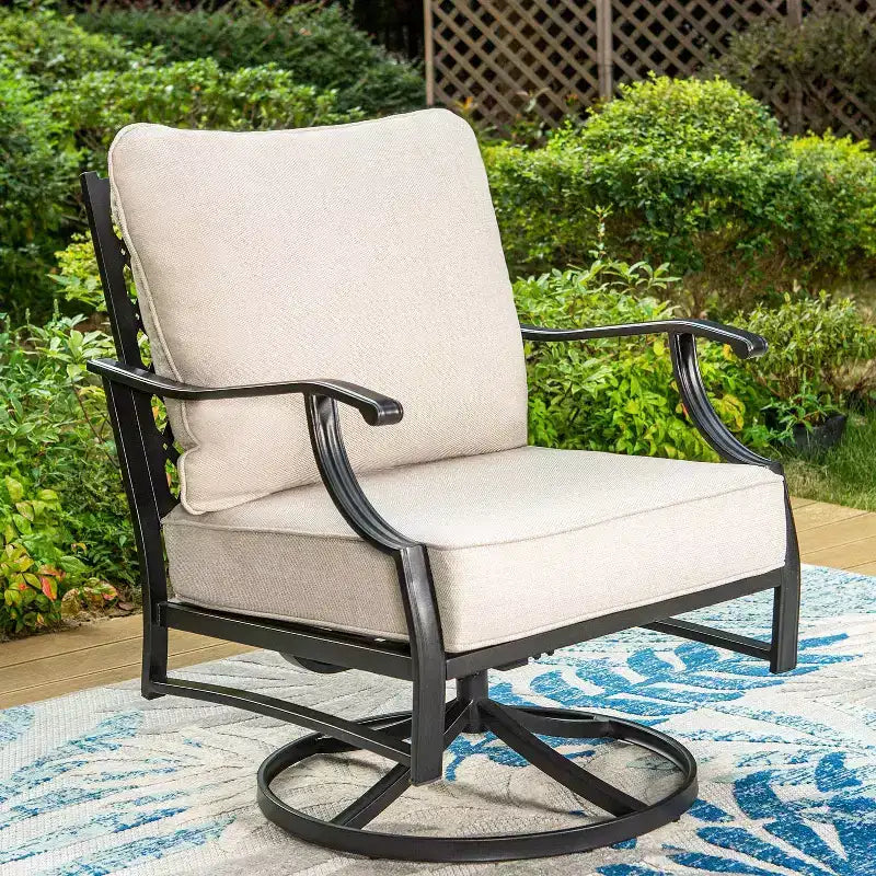 Captiva Designs – Ensemble de conversation d'extérieur 5 pièces XL en métal avec fauteuils pivotants et poufs beiges : Cadre en acier, résistant à la rouille et à l'eau