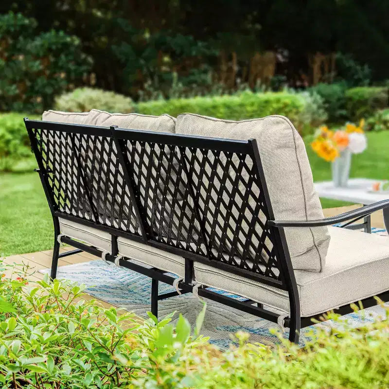 Captiva Designs – Ensemble de conversation d'extérieur 5 pièces XL en métal avec fauteuils pivotants et poufs beiges : Cadre en acier, résistant à la rouille et à l'eau