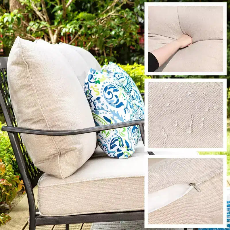 Captiva Designs – Ensemble de conversation d'extérieur 5 pièces XL en métal avec fauteuils pivotants et poufs beiges : Cadre en acier, résistant à la rouille et à l'eau
