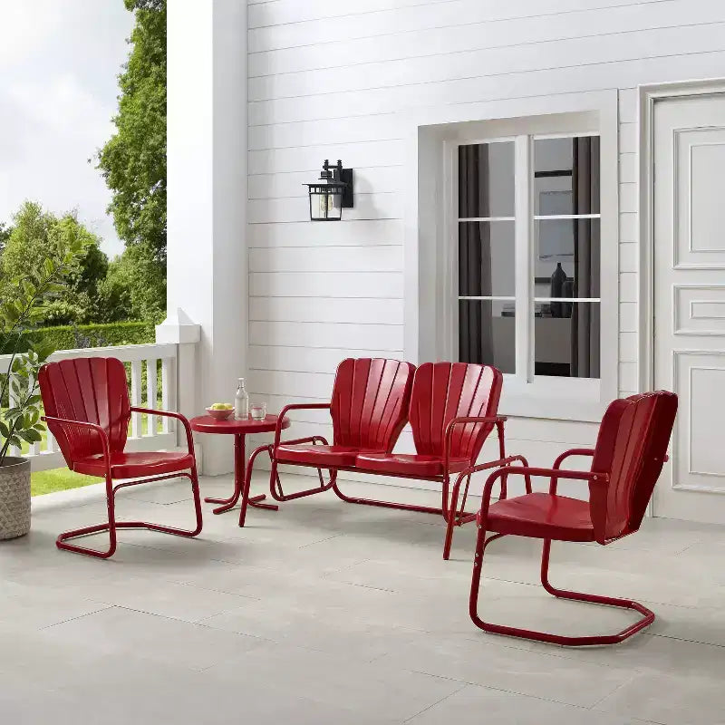 Ensemble de conversation d'extérieur Ridgeland 4 pièces en métal - Rouge - Crosley