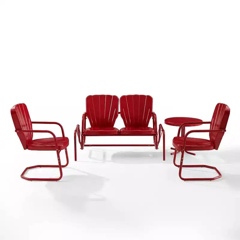 Ensemble de conversation d'extérieur Ridgeland 4 pièces en métal - Rouge - Crosley