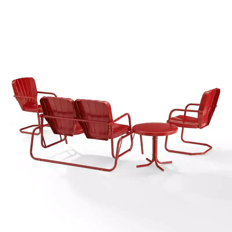 Ensemble de conversation d'extérieur Ridgeland 4 pièces en métal - Rouge - Crosley