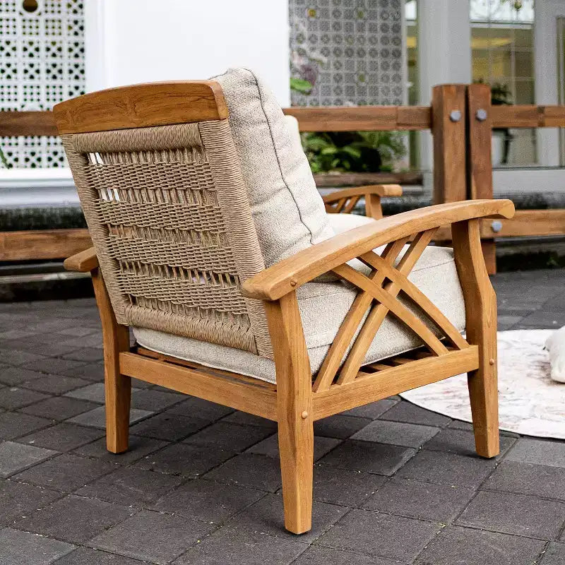 Ensemble de conversation d'extérieur Sonoma Lane Eola 5 pièces en teck avec coussins zippés beiges – Résistant aux intempéries