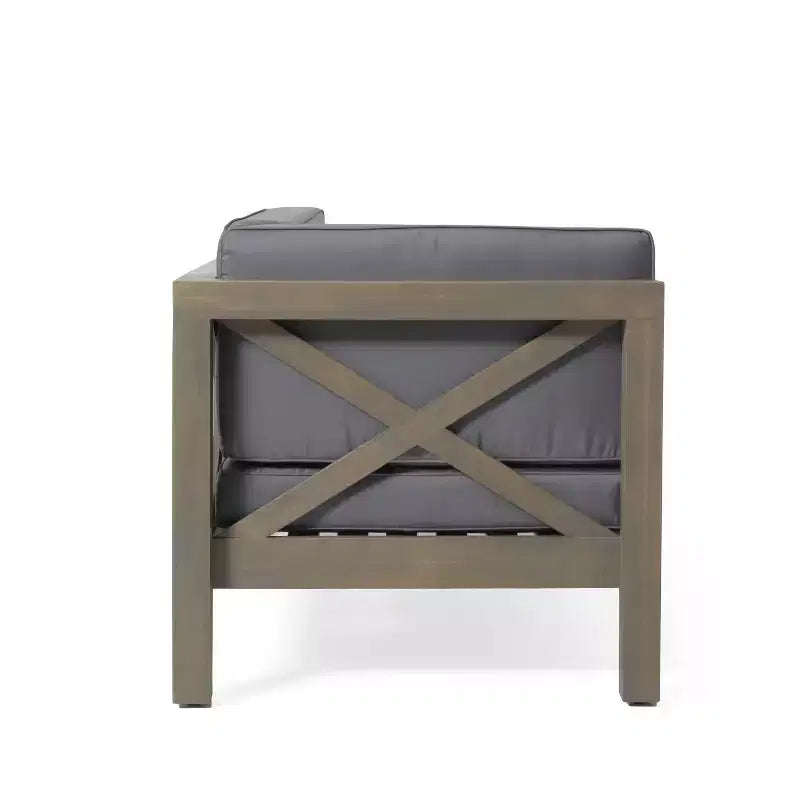 Causeuse d'extérieur 2 pièces Brava en bois d'acacia avec accoudoir gauche et table basse avec coussin gris/gris foncé - Christopher Knight Home