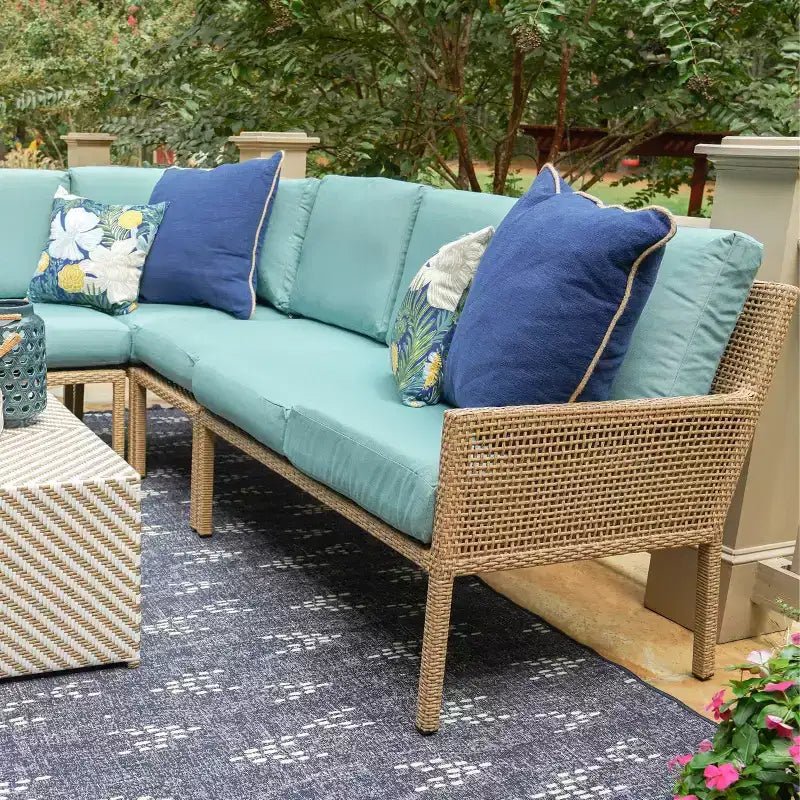 Sectionnel en osier 5 pièces Riviera de Leisure Made, tissu bleu Spa