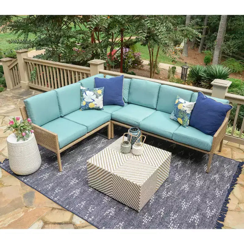 Sectionnel en osier 5 pièces Riviera de Leisure Made, tissu bleu Spa